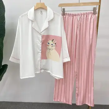 Pijama Kadın Pijama Seti Salonu Aşınma Sonbahar Kış Yeni 2 ADET Gömlek ve Pantolon Yumuşak Kıyafeti Pijama Gevşek İç Çamaşırı Pijama Takım Elbise