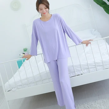 Pijama takım elbise kadın modal mor gevşek ince kesit rahat ev hizmeti iki parçalı bahar ve yaz pamuk pijama salonu seti