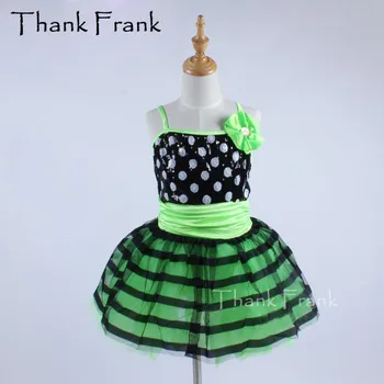 Polka Dot Pullu Kaşkorse Bale Tutu Elbise Kızlar Kadınlar İçin Parlak Çiçek Yay Yeşil Balerin dans kostümü C460