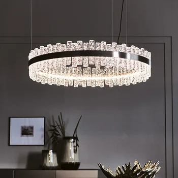 Postmodern ışık lüks kristal yüzük avize İskandinav oturma odası basit yemek odası yatak odası siyah metal sanat lambaları