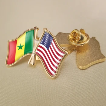 Senegal ve Amerika Birleşik Devletleri Çapraz Çift Dostluk Bayrakları Yaka İğneler Broş Rozetleri