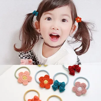 Sevimli 16 adet / takım 2.5 cm Scrunchie saç aksesuarları Kızlar için Yaylar Yün Tığ Çiçekler Çocuklar Toddlers Saç Bağları Halat Bantları Hairbands