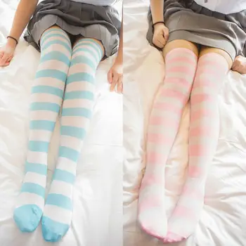 Sevimli japon animesi Lolita Kız Şerit Uyluk Çorap Diz Cosplay Kostüm Çorap