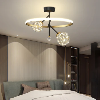 Siyah altın kolye lambaları kristal top LED oturma odası için ana yatak odası asılı lamba avize ışık noel ev dekorasyonu