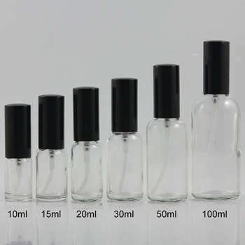 Siyah alüminyum kapaklı boş şeffaf 10ml sprey şişesi, pompalı kozmetik sis sprey şişesi