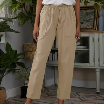 Sonbahar Düz Bacak Pantolon kadın Saf Dantel Up Kore Gevşek pantolon Eğlence Yüksek Bel Bahar Uzun günlük Pantolon Sokak Giysileri