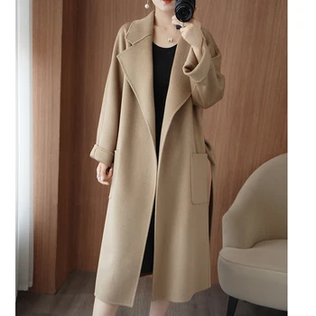 Sonbahar Kış 100 % Yün Ceket Kadın Giyim High-end Çift taraflı Yün Palto Kore Moda Orta uzunlukta Kadın Ceketler Lq1300