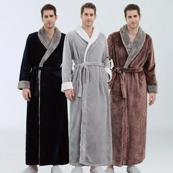 Sonbahar / kış Kalınlaşmış ve Uzatılmış Mercan Kadife Elbise erkek Kış Sığ Kabartmak Bornoz Pijama Ev Giyim