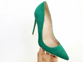 Süet Yeşil Kadın Pompaları Düğün Sivri Elbise Topuklu Seksi Yüksek Topuklu Ayakkabılar 12cm stilettos