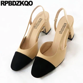 Süet ayakkabı Blok Topuklu Slingback Pompaları Kalın Kare Ayak Yüksek Bayanlar Tıknaz Çok Renkli Modern 2021 Boyutu 4 34 Yaz Sandalet