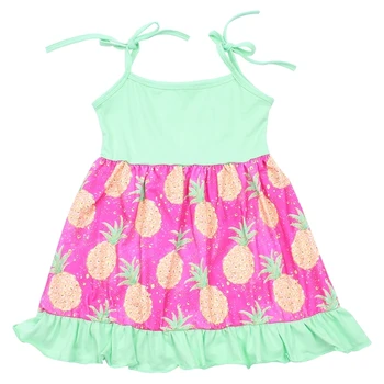 Tatil plaj tarzı çocuk yaz giyim ananas baskılı boyundan bağlamalı elbise için bebek kız artı boyutu süt ipek frocks tasarım