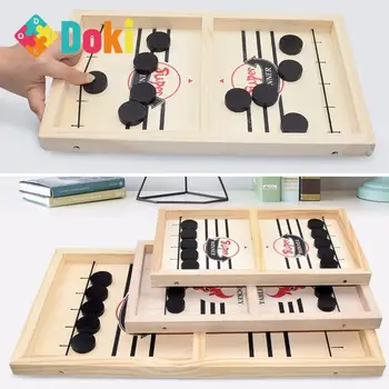 Tempolu Ahşap Masa Hokeyi Kazanan Oyunları İnteraktif Satranç Oyuncaklar Yetişkin Çocuklar İçin Masaüstü Savaş Kurulu Oyunu Hızlı Sling Puck Oyunu