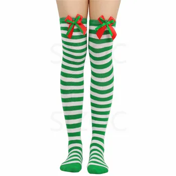 Toptan Kadın diz üstü çorap Kırmızı Çizgili Noel Çorap Kadın Dimi Polyester Pamuk Kız Çorap