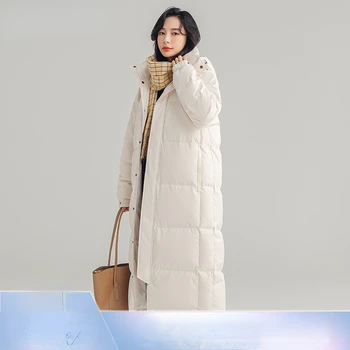 X Uzun kadın Kapşonlu kışlık ceketler Bayanlar Sıcak Kalın Beyaz Ördek uzun kaban Kadın Gevşek Giyim moda giyim 2022 Yeni A79