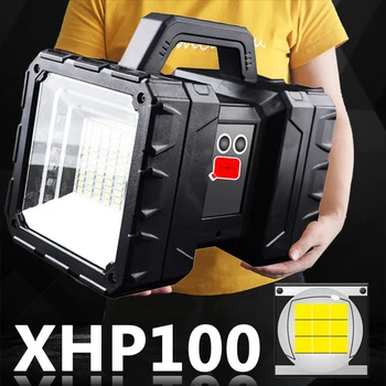 XHP100 süper parlak LED Usb şarj edilebilir çift kafa projektör el feneri çalışma spot Floodling ışık XHP70 Torch