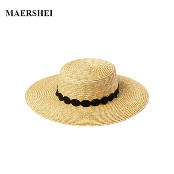 Yaz Kadın Plaj Rafya Siyah Beyaz Dantel Şerit Şapka Yay güneş şapkası Mizaç Düz Kap Hasır Şapkalar kadın plaj şapkası