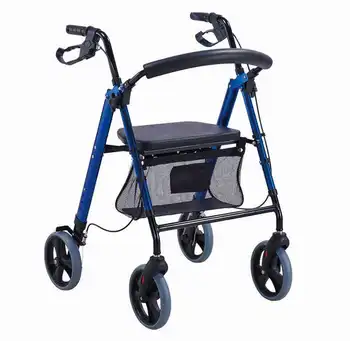 Yaşlı yürüteç katlanabilir taşınabilir yürüteç yürüme yardımcısı dört tekerlekli arabası alışveriş sepeti.