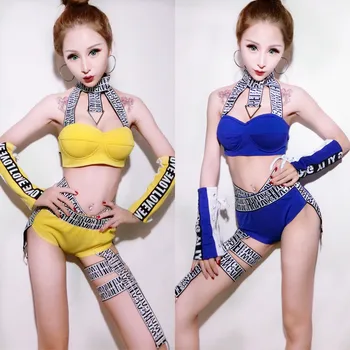 Yeni DS kostüm gece kulübü dj kadın şarkıcı kostüm yetişkin sahne giyim takım dans elbise hip-hop harfler kravat seti