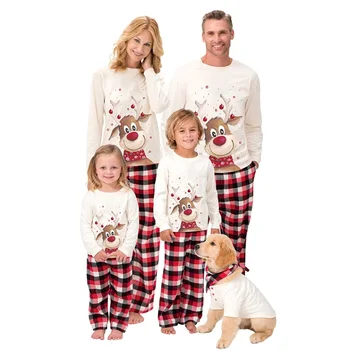 Yeni Yıl Noel Aile Eşleştirme Pijama Set Anne Baba Çocuk Eşleştirme Giyim Kıyafet Bebek Kız Tulum Pijama Pijama