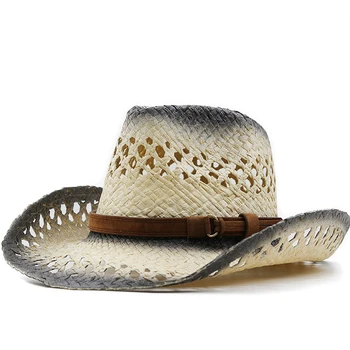 Yeni kadın Yaz serin moda batı kovboy Hasır Şapka Panamas UV Koruma Güneşlik Sahil plaj şapkası Gelgit yazlık şapkalar
