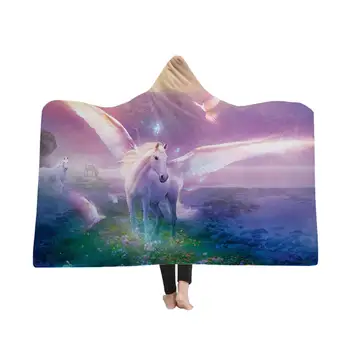 Yumuşak Kapşonlu Battaniye Giyilebilir Karikatür Kürk Battaniye Kapşonlu Unicorn Sevimli yatak battaniyesi Mercan Kadife Sıcak Atmak Battaniye Kış
