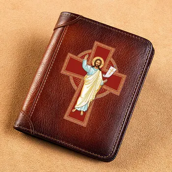 Yüksek Kalite Hakiki Deri Cüzdan Ortodoks Kilisesi Çapraz Baskı Kart Sahibinin Erkek Kısa Çantalar BK710