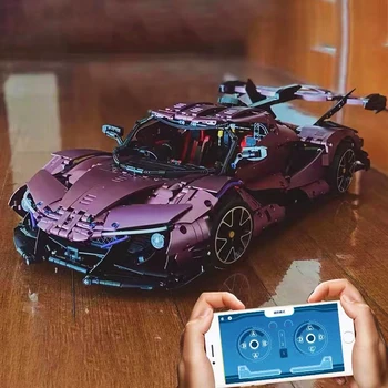 Yüksek Teknoloji RC Galvanik Mor Süper Spor Araba Modeli Yapı Taşları Yarış Araç Tuğla çocuk için oyuncak Doğum Günü Hediyeleri MOC