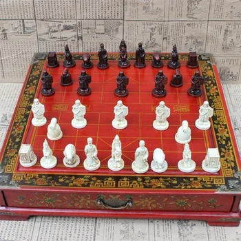 Yüksek dereceli Antika Ahşap Çin Büyük Masaüstü Satranç Oyunu Seti Katlanır Satranç Tahtası Çin Gelenekler Reçine Adet Kurulu Oyunu