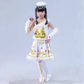 beyaz azınlık dans kostümü anaokulu dans kostümü kızlar için çin ulusal giyim milliyet prenses takım elbise
