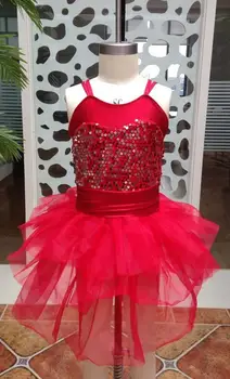 kırmızı altın renk pullu tutu kız çocuk Bale Elbise lirik Bailarina Bale doğum günü partisi dans elbise leotard