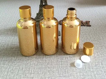 satılık cam şişelerde yüksek dereceli 50ml altın uçucu yağlar, toptan yuvarlak boş altın 50 ml cam damlalık şişesi toplu