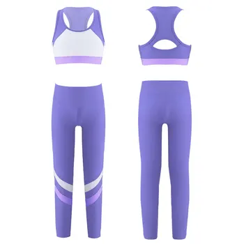Çocuk Kız Spor Takım Elbise Jimnastik ve egzersiz kıyafetleri Racer Geri Mahsul Tankı Üstleri ve Tayt pantolon seti Spor Giyim Setleri