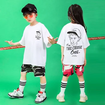 Çocuk Sokak Dans Kamuflaj Elbise Kız Hiphop Caz dans kostümü Yaz Erkek Yakışıklı Hip Hop Kostüm
