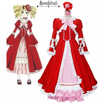 Ücretsiz Kargo Siyah Butler Kuroshitsuji Elizabeth Midford Liz Kırmızı Lolita Uzun Marka Elbise Cosplay Kostüm