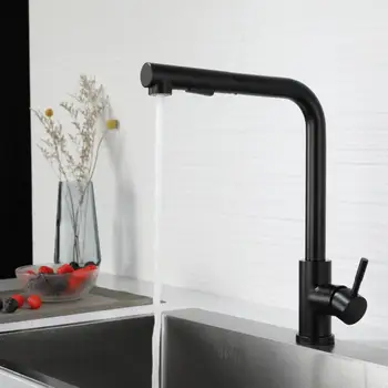 Ücretsiz Kargo Siyah Pull Out Evye Bataryası Güverte Üstü Akış Püskürtücü Mutfak Mikser Dokunun Banyo Mutfak Sıcak Soğuk Dokunun