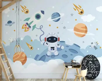 özel fotoğraf duvar kağıdı 3d uzay astronot karikatür roket çocuk odası ev dekor duvar kağıtları rulo